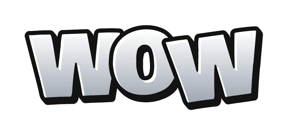 "WOW" in throw-up graffiti letters, chrome colors, transparent PNG