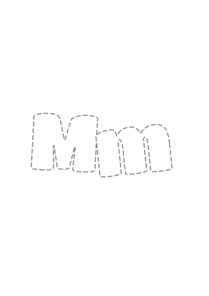 Bubble letters Mm with a dashed outline to trace and color