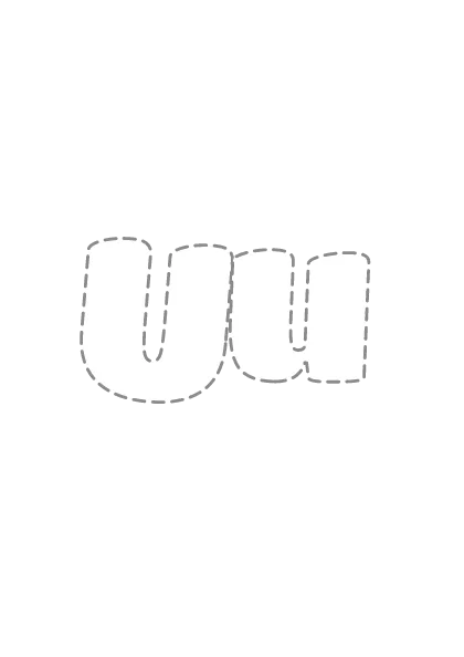 Bubble letters Uu with a dashed outline to trace and color