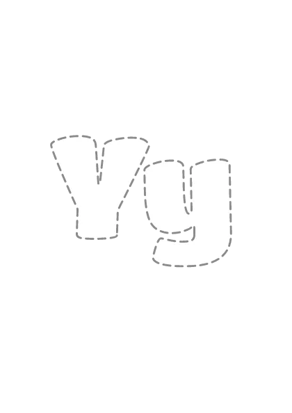 Bubble letters Yy with a dashed outline to trace and color