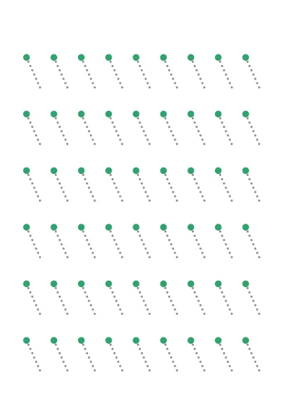 Slanted lines tracing worksheet: big dotted rows from a green dot to a star