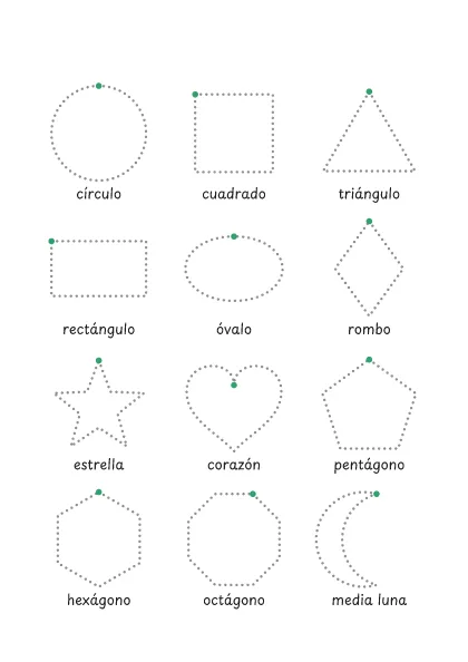 Figuras geométricas punteadas para trazar con su nombre