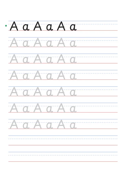 Letter A tracing worksheet with uppercase A and lowercase a on guide lines