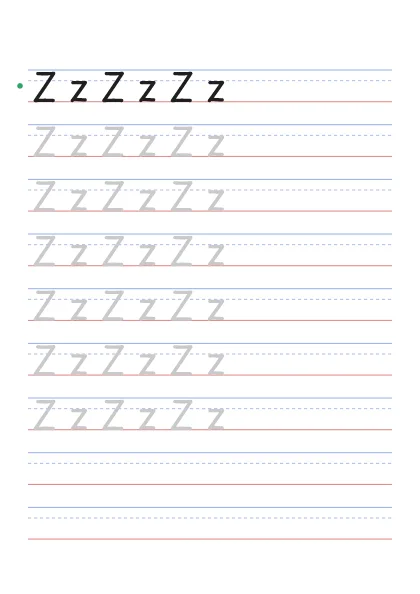 Letter Z tracing worksheet with uppercase Z and lowercase z on guide lines