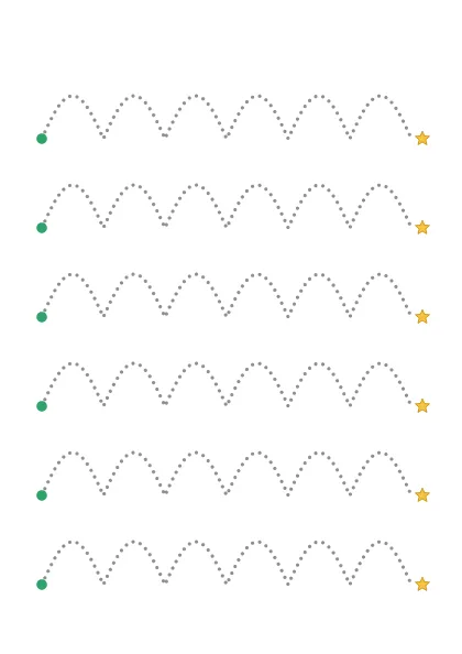 Curvas pontilhadas para cobrir, atividade de coordenação motora