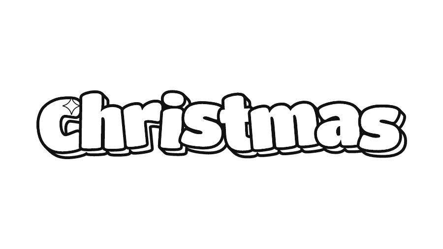 Christmas in bubble letters, printable outline to color