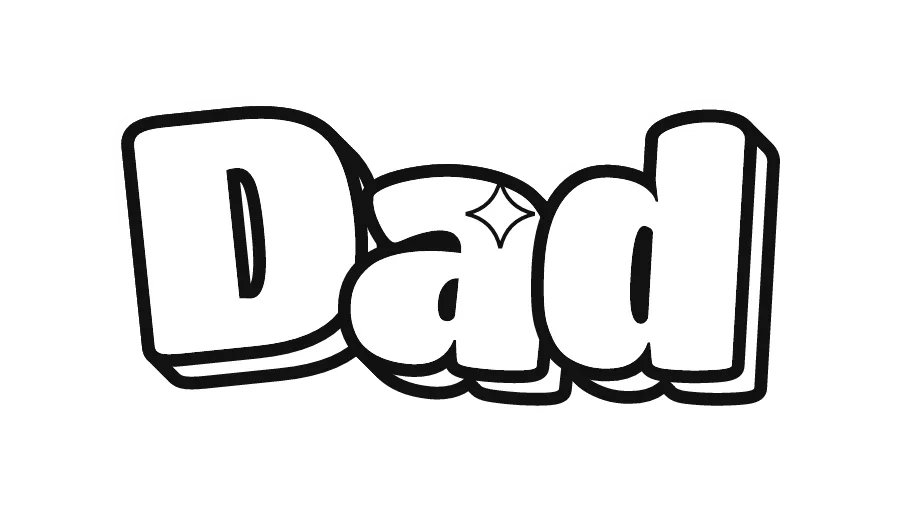 Dad in bubble letters, printable outline to color