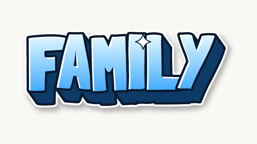 Family in 3d graffiti letters