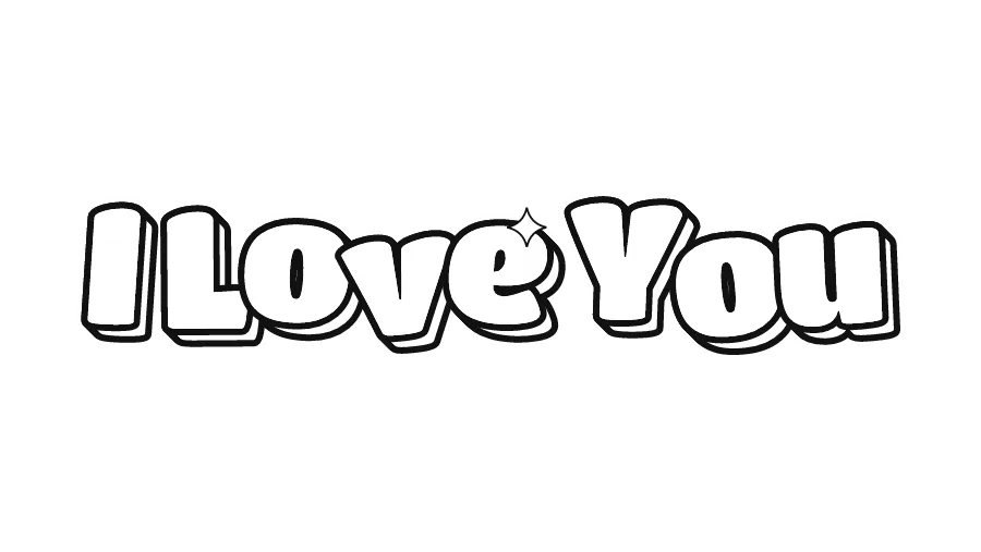 I Love You in bubble letters, printable outline to color