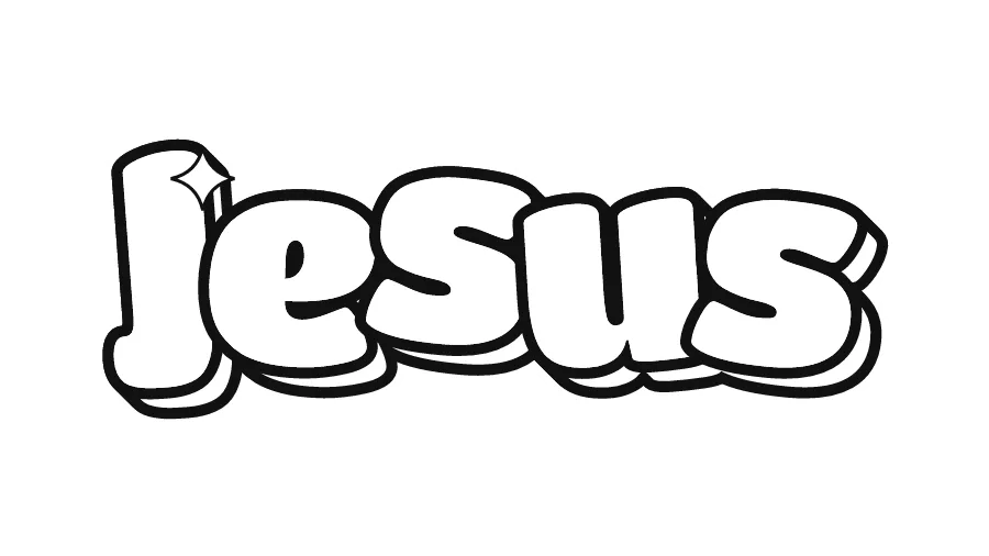 Jesus in bubble letters, printable outline to color