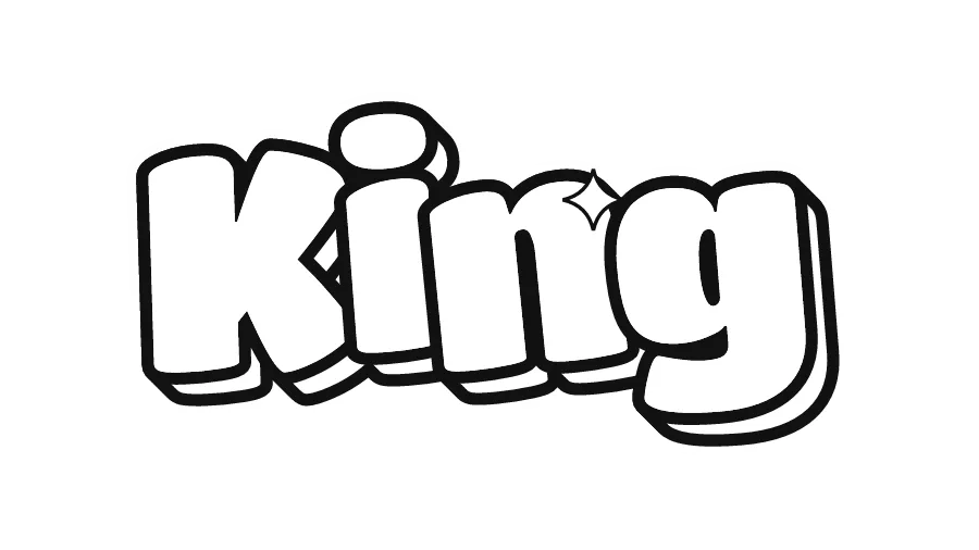 King in bubble letters, printable outline to color
