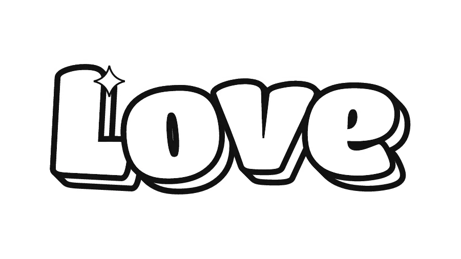 Love in bubble letters, printable outline to color
