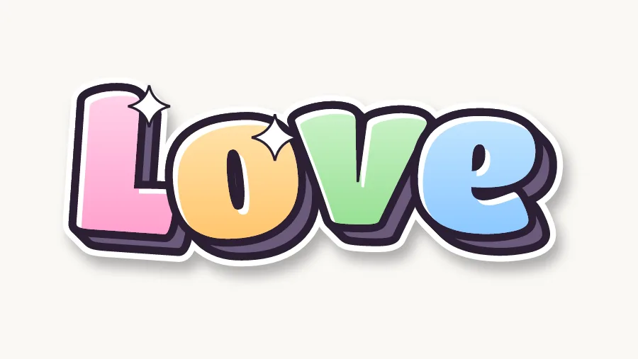 Love in cute pastel bubble letters