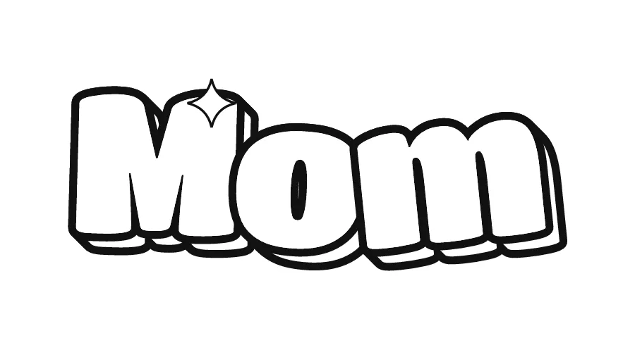 Mom in bubble letters, printable outline to color
