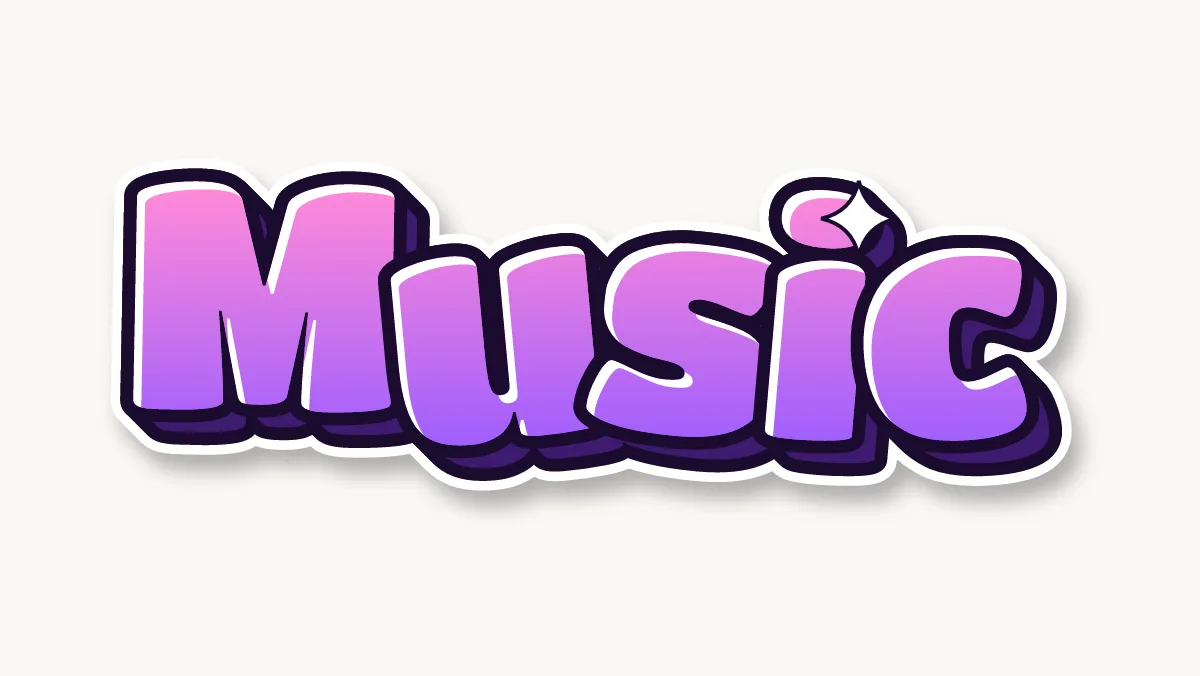 Music in colored bubble letters