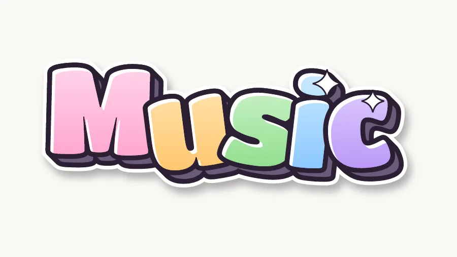 Music in cute pastel bubble letters