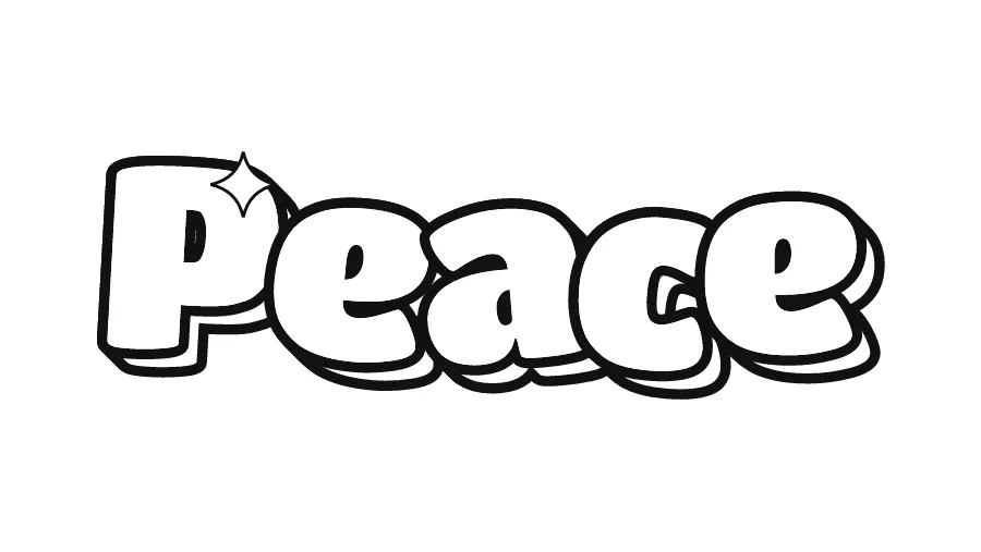 Peace in bubble letters, printable outline to color