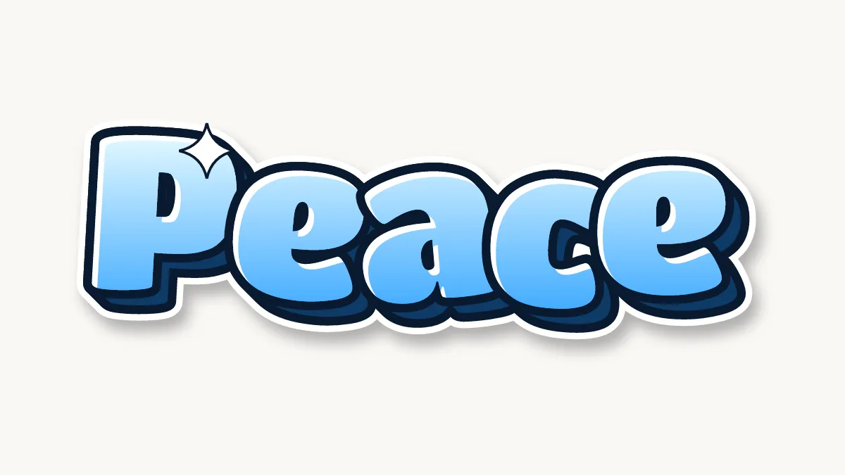 Peace in colored bubble letters