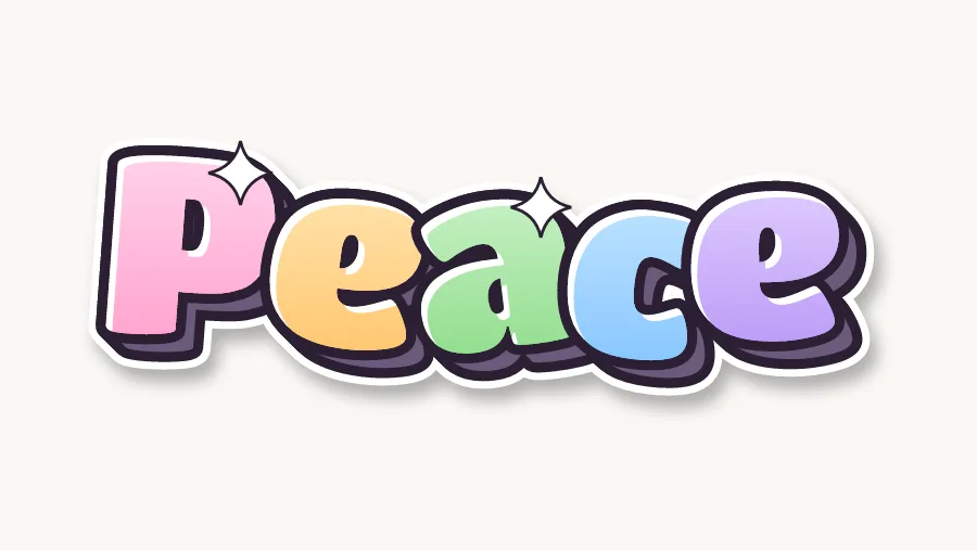 Peace in cute pastel bubble letters