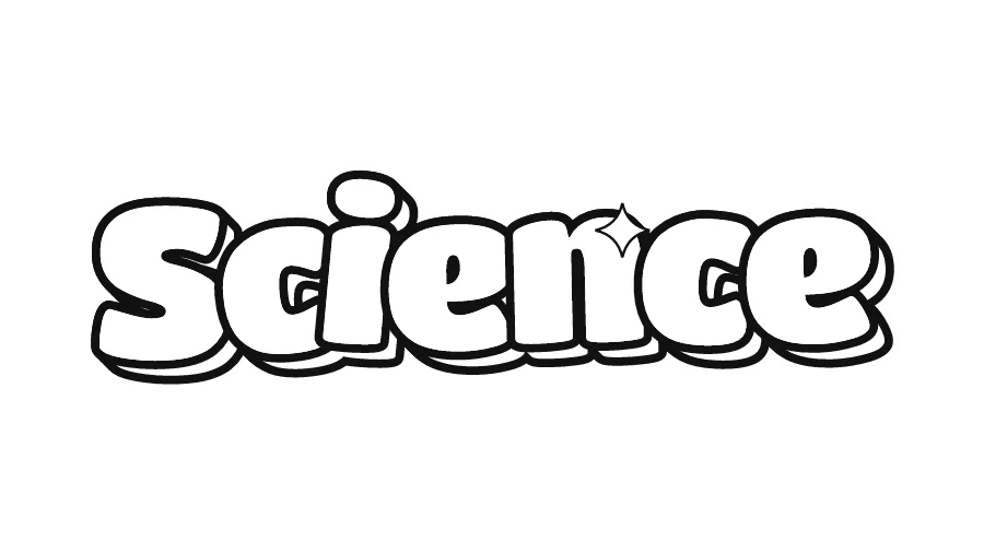Science in bubble letters, printable outline to color