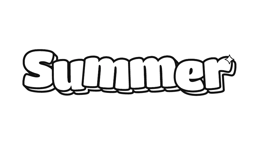 Summer in bubble letters, printable outline to color