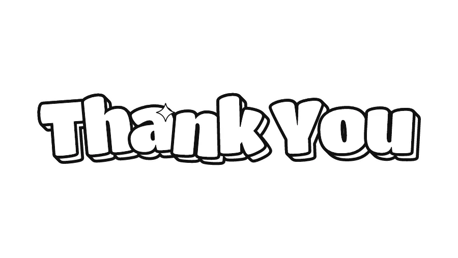 Thank You in bubble letters, printable outline to color