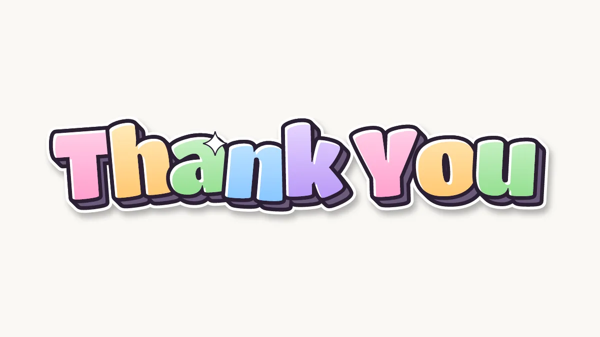 Thank You in colored bubble letters