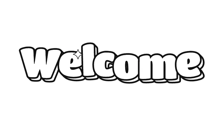 Welcome in bubble letters, printable outline to color